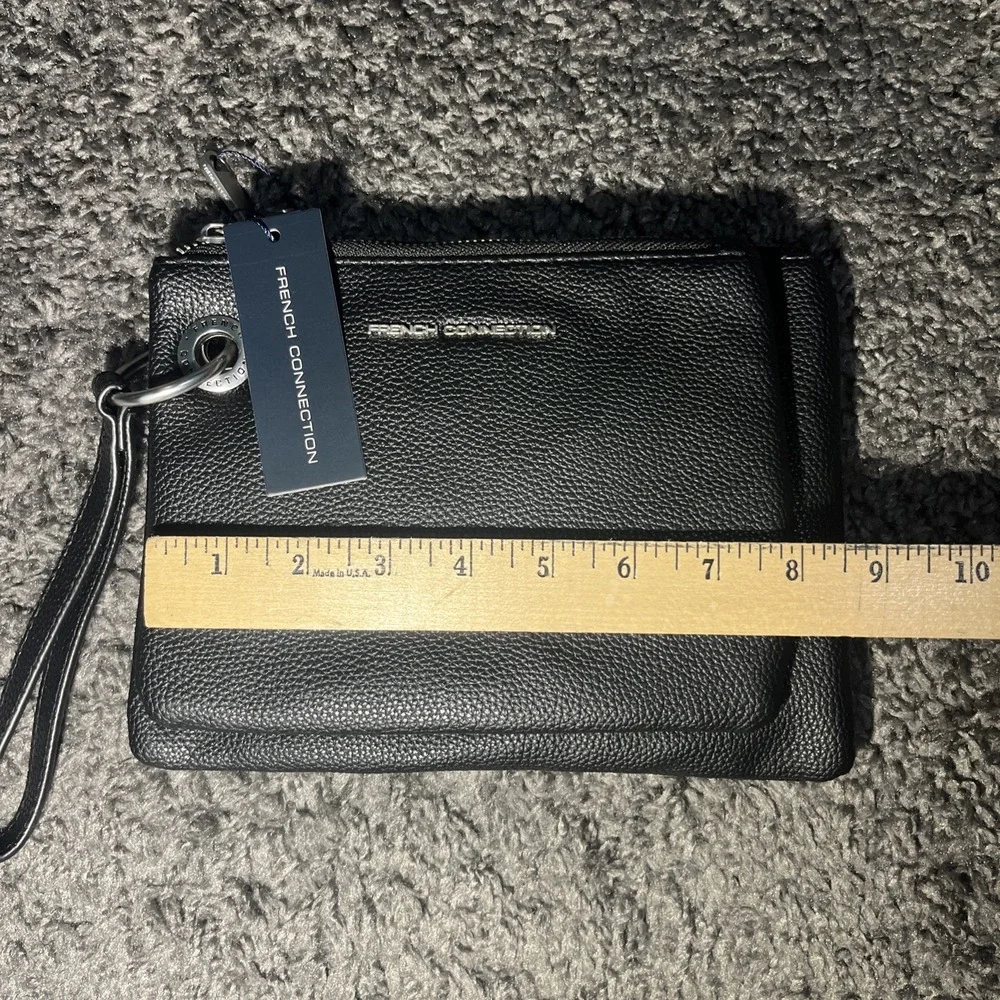 French Connection Lara Pebble Double Slim Pouches-Black-New with Tags-$48 Retail